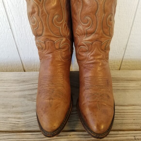 Vintage Goatskin Mens Brown Leather Cowboy Western Boots 9.5 D 16776 USA - Picture 4 of 14